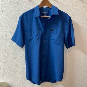 Blue Men’s short sleeve woven tech button down shirt Size S Orvis